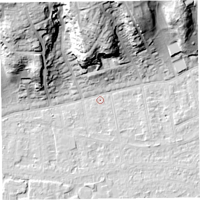 Shaded relief map of the ground around BS232UW, computed from Environment Agency LiDAR. The ground here sits at about 5 m above sea level and falls 39 m across the surrounding 800 m. Surface water reaching this point runs off ground lying to the north-west, 39.0 m higher.