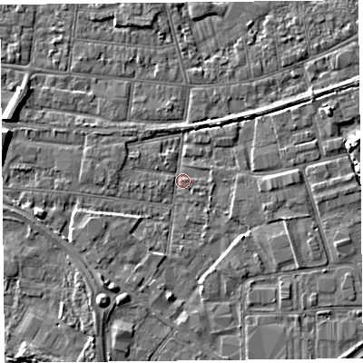 Shaded relief map of the ground around BS233PQ, computed from Environment Agency LiDAR. The ground here sits at about 5 m above sea level and falls 6 m across the surrounding 800 m. Surface water reaching this point runs off ground lying to the south-west, 3.5 m higher.