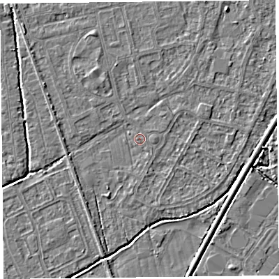Shaded relief map of the ground around BS233TT, computed from Environment Agency LiDAR. The ground here sits at about 5 m above sea level and falls 3 m across the surrounding 800 m. Surface water reaching this point runs off ground lying to the east, 1.0 m higher.