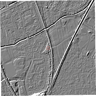 Shaded relief map of the ground around BS234BZ, computed from Environment Agency LiDAR. The ground here sits at about 6 m above sea level and falls 9 m across the surrounding 800 m. Surface water reaching this point runs off ground lying to the south, 0.9 m higher.