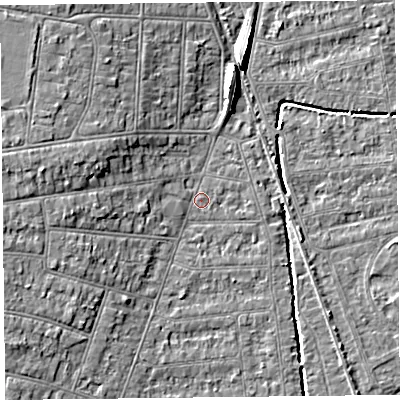 Shaded relief map of the ground around BS234EE, computed from Environment Agency LiDAR. The ground here sits at about 5 m above sea level and falls 8 m across the surrounding 800 m. Surface water reaching this point runs off ground lying to the west, 4.7 m higher.