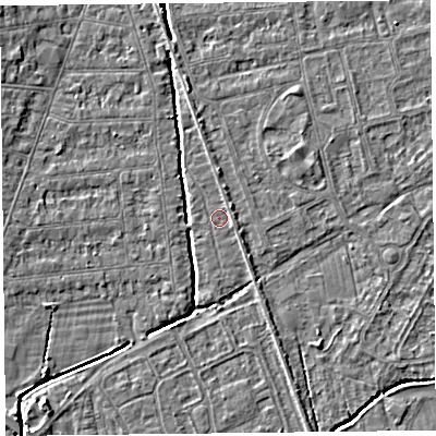Shaded relief map of the ground around BS234LL, computed from Environment Agency LiDAR. The ground here sits at about 5 m above sea level and falls 4 m across the surrounding 800 m. Surface water reaching this point runs off ground lying to the south-east, 0.8 m higher.
