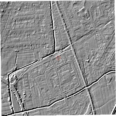Shaded relief map of the ground around BS234PE, computed from Environment Agency LiDAR. The ground here sits at about 5 m above sea level and falls 4 m across the surrounding 800 m. Surface water reaching this point runs off ground lying to the south-east, 0.5 m higher.