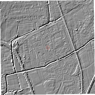 Shaded relief map of the ground around BS234PW, computed from Environment Agency LiDAR. The ground here sits at about 5 m above sea level and falls 4 m across the surrounding 800 m. Surface water reaching this point runs off ground lying to the south-south-west, 0.5 m higher.