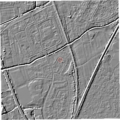 Shaded relief map of the ground around BS234QY, computed from Environment Agency LiDAR. The ground here sits at about 5 m above sea level and falls 5 m across the surrounding 800 m. Surface water reaching this point runs off ground lying to the south-east, 0.6 m higher.