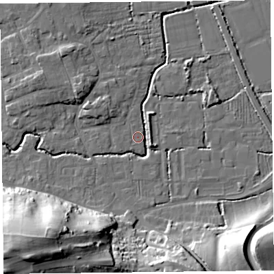 Shaded relief map of the ground around BS234SJ, computed from Environment Agency LiDAR. The ground here sits at about 6 m above sea level and falls 41 m across the surrounding 800 m. Surface water reaching this point runs off ground lying to the south-west, 41.0 m higher.