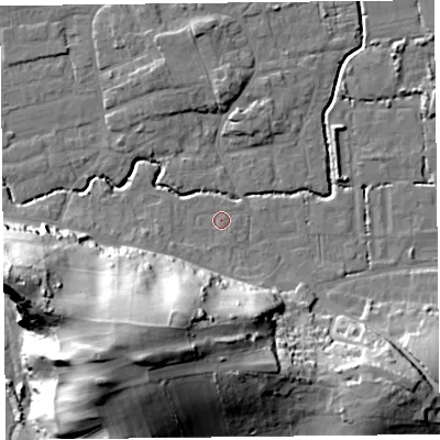Shaded relief map of the ground around BS234SU, computed from Environment Agency LiDAR. The ground here sits at about 6 m above sea level and falls 42 m across the surrounding 800 m. Surface water reaching this point runs off ground lying to the south-west, 1.1 m higher.