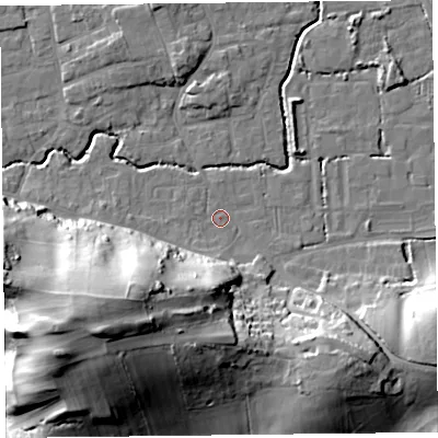 Shaded relief map of the ground around BS234SX, computed from Environment Agency LiDAR. The ground here sits at about 6 m above sea level and falls 42 m across the surrounding 800 m. Surface water reaching this point runs off ground lying to the south-west, 38.9 m higher.