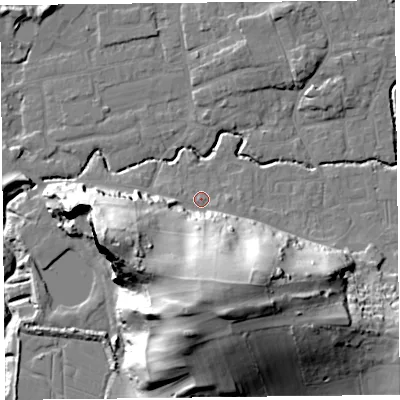 Shaded relief map of the ground around BS234TN, computed from Environment Agency LiDAR. The ground here sits at about 7 m above sea level and falls 43 m across the surrounding 800 m. Surface water reaching this point runs off ground lying to the south, 37.9 m higher.