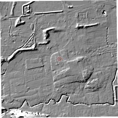 Shaded relief map of the ground around BS234UJ, computed from Environment Agency LiDAR. The ground here sits at about 8 m above sea level and falls 27 m across the surrounding 800 m. Surface water reaching this point runs off ground lying to the east-south-east, 1.2 m higher.