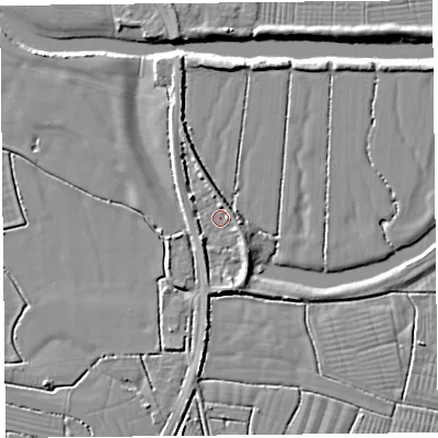 Shaded relief map of the ground around BS240BH, computed from Environment Agency LiDAR. The ground here sits at about 7 m above sea level and falls 5 m across the surrounding 800 m. Surface water reaching this point runs off ground lying to the south-east, 3.9 m higher.
