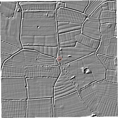 Shaded relief map of the ground around BS240EQ, computed from Environment Agency LiDAR. The ground here sits at about 6 m above sea level and falls 3 m across the surrounding 800 m. Surface water reaching this point runs off ground lying to the north-north-west, 1.0 m higher.