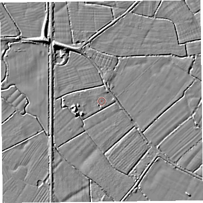 Shaded relief map of the ground around BS240ES, computed from Environment Agency LiDAR. The ground here sits at about 6 m above sea level and falls 7 m across the surrounding 800 m. The ground contributing surface water to this point lies to the north-west.