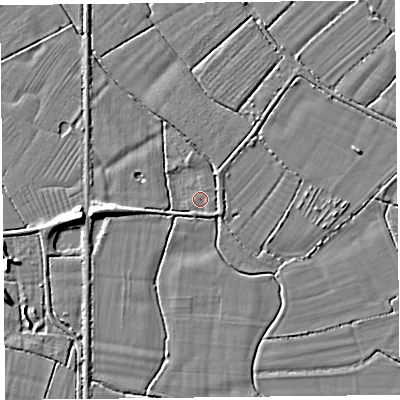 Shaded relief map of the ground around BS240HA, computed from Environment Agency LiDAR. The ground here sits at about 6 m above sea level and falls 6 m across the surrounding 800 m. Surface water reaching this point runs off ground lying to the east-south-east, 1.5 m higher.