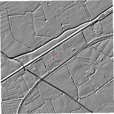 Shaded relief map of the ground around BS246RT, computed from Environment Agency LiDAR. The ground here sits at about 6 m above sea level and falls 4 m across the surrounding 800 m. The ground contributing surface water to this point lies to the north-north-west.