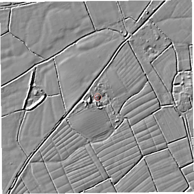 Shaded relief map of the ground around BS246TL, computed from Environment Agency LiDAR. The ground here sits at about 6 m above sea level and falls 5 m across the surrounding 800 m. Surface water reaching this point runs off ground lying to the west-south-west, 3.9 m higher.