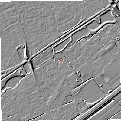 Shaded relief map of the ground around BS247AR, computed from Environment Agency LiDAR. The ground here sits at about 5 m above sea level and falls 9 m across the surrounding 800 m. Surface water reaching this point runs off ground lying to the south-east, 2.0 m higher.