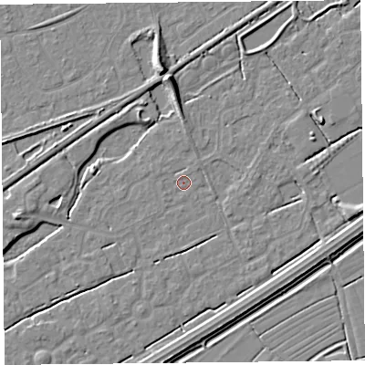 Shaded relief map of the ground around BS247AS, computed from Environment Agency LiDAR. The ground here sits at about 5 m above sea level and falls 7 m across the surrounding 800 m. Surface water reaching this point runs off ground lying to the south-west, 0.7 m higher.