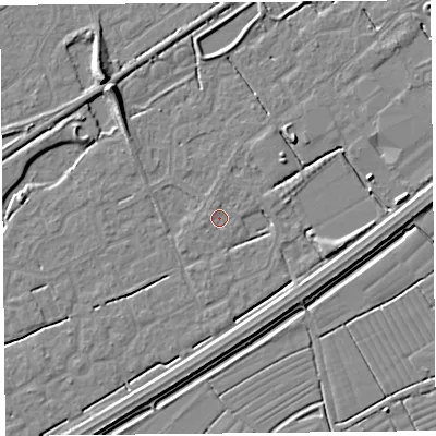 Shaded relief map of the ground around BS247BL, computed from Environment Agency LiDAR. The ground here sits at about 5 m above sea level and falls 7 m across the surrounding 800 m. Surface water reaching this point runs off ground lying to the north-north-west, 0.6 m higher.