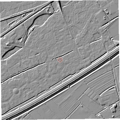 Shaded relief map of the ground around BS247BT, computed from Environment Agency LiDAR. The ground here sits at about 5 m above sea level and falls 6 m across the surrounding 800 m. Surface water reaching this point runs off ground lying to the north-west, 1.4 m higher.