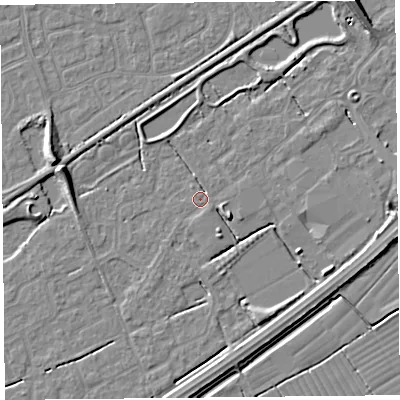 Shaded relief map of the ground around BS247BW, computed from Environment Agency LiDAR. The ground here sits at about 5 m above sea level and falls 8 m across the surrounding 800 m. Surface water reaching this point runs off ground lying to the south, 2.0 m higher.