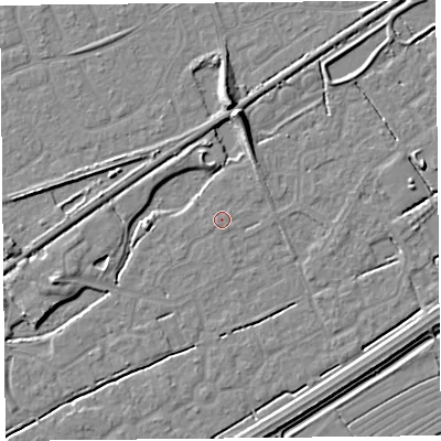 Shaded relief map of the ground around BS247DT, computed from Environment Agency LiDAR. The ground here sits at about 5 m above sea level and falls 7 m across the surrounding 800 m. Surface water reaching this point runs off ground lying to the north-east, 0.9 m higher.