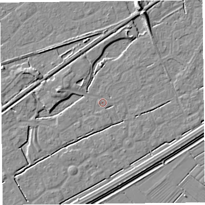 Shaded relief map of the ground around BS247DY, computed from Environment Agency LiDAR. The ground here sits at about 5 m above sea level and falls 7 m across the surrounding 800 m. Surface water reaching this point runs off ground lying to the north-north-east, 6.5 m higher.