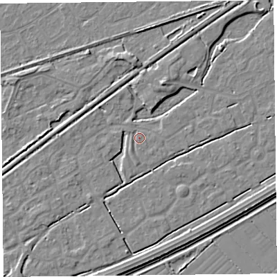 Shaded relief map of the ground around BS247EJ, computed from Environment Agency LiDAR. The ground here sits at about 6 m above sea level and falls 4 m across the surrounding 800 m. Surface water reaching this point runs off ground lying to the south-east, 1.8 m higher.