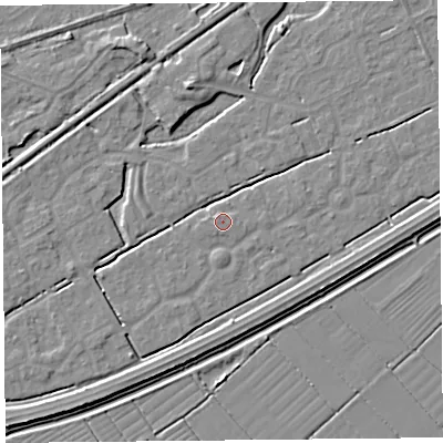 Shaded relief map of the ground around BS247EY, computed from Environment Agency LiDAR. The ground here sits at about 6 m above sea level and falls 4 m across the surrounding 800 m. Surface water reaching this point runs off ground lying to the west, 0.7 m higher.