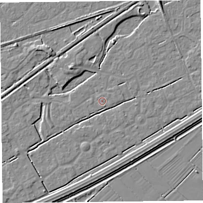 Shaded relief map of the ground around BS247FD, computed from Environment Agency LiDAR. The ground here sits at about 6 m above sea level and falls 4 m across the surrounding 800 m. Surface water reaching this point runs off ground lying to the north-west, 4.0 m higher.