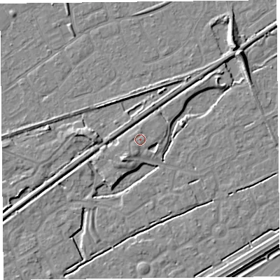 Shaded relief map of the ground around BS247GY, computed from Environment Agency LiDAR. The ground here sits at about 6 m above sea level and falls 7 m across the surrounding 800 m. Surface water reaching this point runs off ground lying to the south-west, 1.5 m higher.