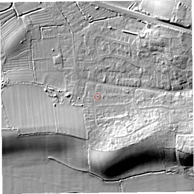 Shaded relief map of the ground around BS248AA, computed from Environment Agency LiDAR. The ground here sits at about 7 m above sea level and falls 15 m across the surrounding 800 m. Surface water reaching this point runs off ground lying to the south-south-west, 6.0 m higher.