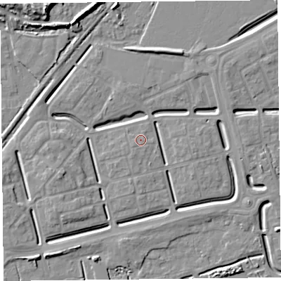 Shaded relief map of the ground around BS248AL, computed from Environment Agency LiDAR. The ground here sits at about 6 m above sea level and falls 10 m across the surrounding 800 m. Surface water reaching this point runs off ground lying to the east-south-east, 3.9 m higher.