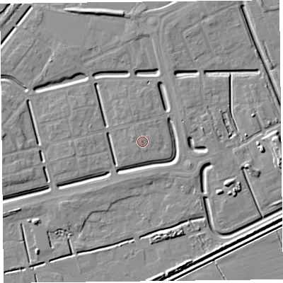 Shaded relief map of the ground around BS248AY, computed from Environment Agency LiDAR. The ground here sits at about 6 m above sea level and falls 7 m across the surrounding 800 m. Surface water reaching this point runs off ground lying to the west-north-west, 0.7 m higher.