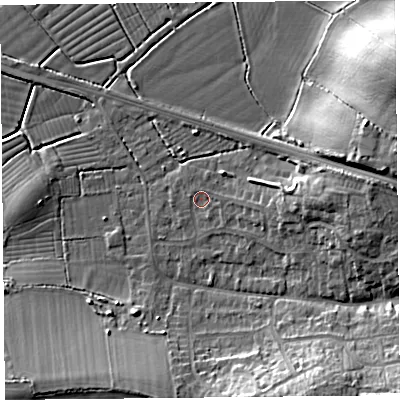 Shaded relief map of the ground around BS248EA, computed from Environment Agency LiDAR. The ground here sits at about 6 m above sea level and falls 15 m across the surrounding 800 m. Surface water reaching this point runs off ground lying to the east, 2.4 m higher.