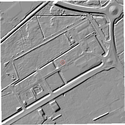 Shaded relief map of the ground around BS248EE, computed from Environment Agency LiDAR. The ground here sits at about 6 m above sea level and falls 9 m across the surrounding 800 m. Surface water reaching this point runs off ground lying to the north-north-west, 0.7 m higher.