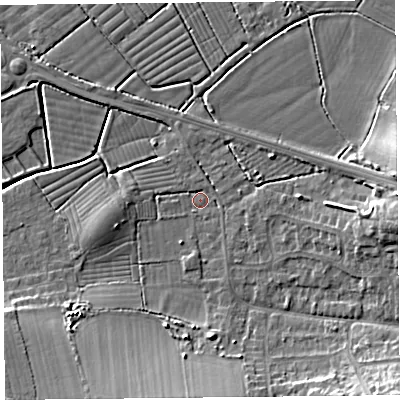 Shaded relief map of the ground around BS248EL, computed from Environment Agency LiDAR. The ground here sits at about 5 m above sea level and falls 11 m across the surrounding 800 m. Surface water reaching this point runs off ground lying to the south, 8.1 m higher.