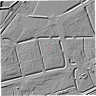 Shaded relief map of the ground around BS248EP, computed from Environment Agency LiDAR. The ground here sits at about 6 m above sea level and falls 10 m across the surrounding 800 m. Surface water reaching this point runs off ground lying to the south-east, 0.6 m higher.