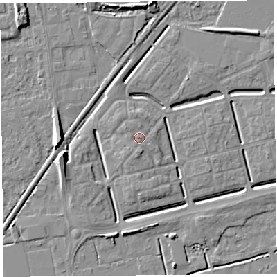 Shaded relief map of the ground around BS248EZ, computed from Environment Agency LiDAR. The ground here sits at about 7 m above sea level and falls 8 m across the surrounding 800 m. Surface water reaching this point runs off ground lying to the south-south-west, 0.9 m higher.