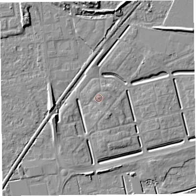 Shaded relief map of the ground around BS248FB, computed from Environment Agency LiDAR. The ground here sits at about 7 m above sea level and falls 9 m across the surrounding 800 m. Surface water reaching this point runs off ground lying to the south-south-east, 1.4 m higher.