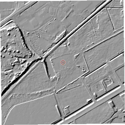 Shaded relief map of the ground around BS248FL, computed from Environment Agency LiDAR. The ground here sits at about 5 m above sea level and falls 10 m across the surrounding 800 m. The ground contributing surface water to this point lies to the south.