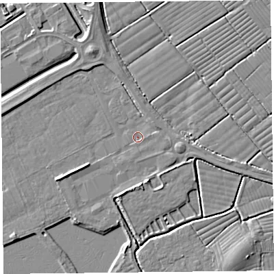 Shaded relief map of the ground around BS248PP, computed from Environment Agency LiDAR. The ground here sits at about 5 m above sea level and falls 4 m across the surrounding 800 m. Surface water reaching this point runs off ground lying to the east, 0.9 m higher.