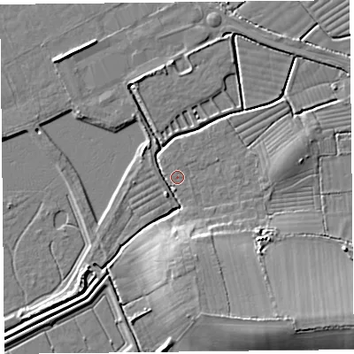 Shaded relief map of the ground around BS248RG, computed from Environment Agency LiDAR. The ground here sits at about 5 m above sea level and falls 10 m across the surrounding 800 m. Surface water reaching this point runs off ground lying to the south-south-east, 9.7 m higher.