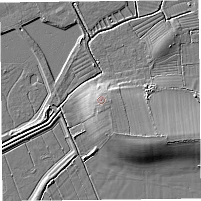 Shaded relief map of the ground around BS248RH, computed from Environment Agency LiDAR. The ground here sits at about 11 m above sea level and falls 10 m across the surrounding 800 m. Surface water reaching this point runs off ground lying to the south-south-east, 1.2 m higher.