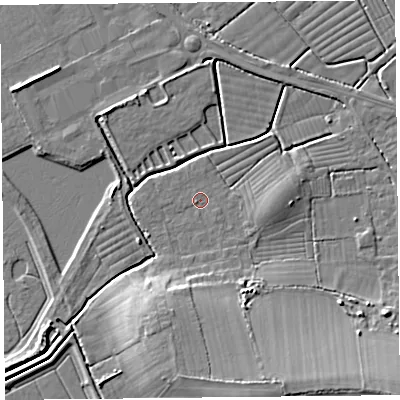 Shaded relief map of the ground around BS248RL, computed from Environment Agency LiDAR. The ground here sits at about 5 m above sea level and falls 10 m across the surrounding 800 m. Surface water reaching this point runs off ground lying to the south, 8.2 m higher.
