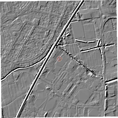 Shaded relief map of the ground around BS249BA, computed from Environment Agency LiDAR. The ground here sits at about 6 m above sea level and falls 4 m across the surrounding 800 m. Surface water reaching this point runs off ground lying to the north-west, 0.7 m higher.