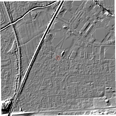 Shaded relief map of the ground around BS249EQ, computed from Environment Agency LiDAR. The ground here sits at about 5 m above sea level and falls 9 m across the surrounding 800 m. Surface water reaching this point runs off ground lying to the west-north-west, 1.3 m higher.