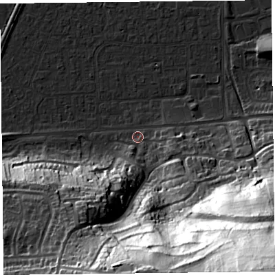 Shaded relief map of the ground around BS249NL, computed from Environment Agency LiDAR. The ground here sits at about 7 m above sea level and falls 103 m across the surrounding 800 m. Surface water reaching this point runs off ground lying to the south-east, 97.8 m higher.