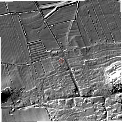 Shaded relief map of the ground around BS249QL, computed from Environment Agency LiDAR. The ground here sits at about 7 m above sea level and falls 24 m across the surrounding 800 m. Surface water reaching this point runs off ground lying to the south-south-west, 2.0 m higher.