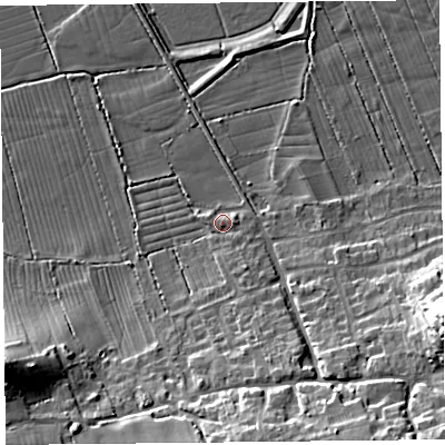 Shaded relief map of the ground around BS249QW, computed from Environment Agency LiDAR. The ground here sits at about 6 m above sea level and falls 19 m across the surrounding 800 m. Surface water reaching this point runs off ground lying to the south-south-east, 2.8 m higher.